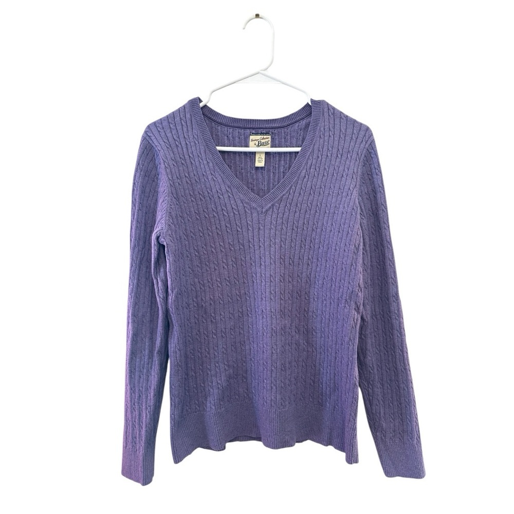 Y2K Era Bass Heritage Collection 100% Cotton Lavender V-Neck Sweater Size Large